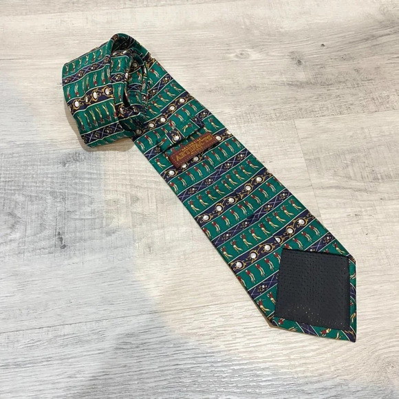 Golf Neck Tie Handmade 100% Silk - Green and Blue Novelty Tie - Picture 4 of 5